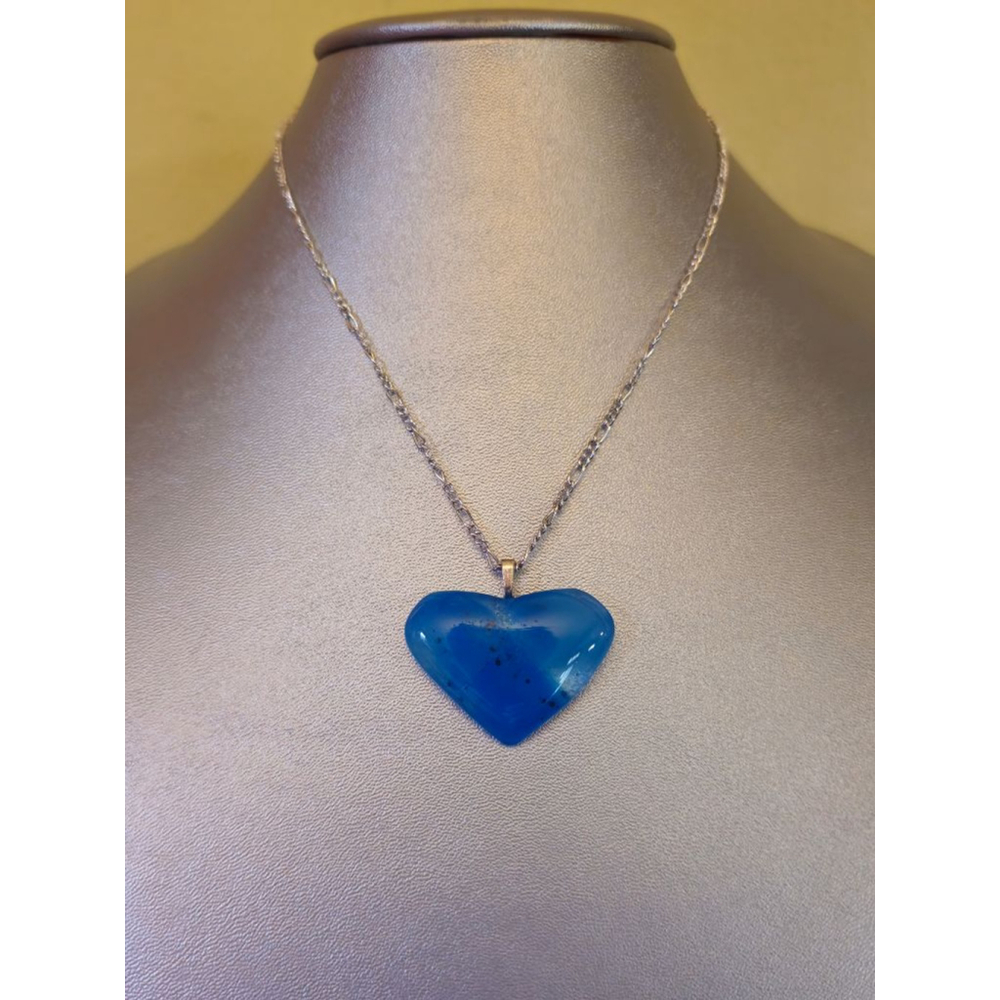 Artisan made Fused glass Blue Heart Pendant Necklace by J. Eustis Artist